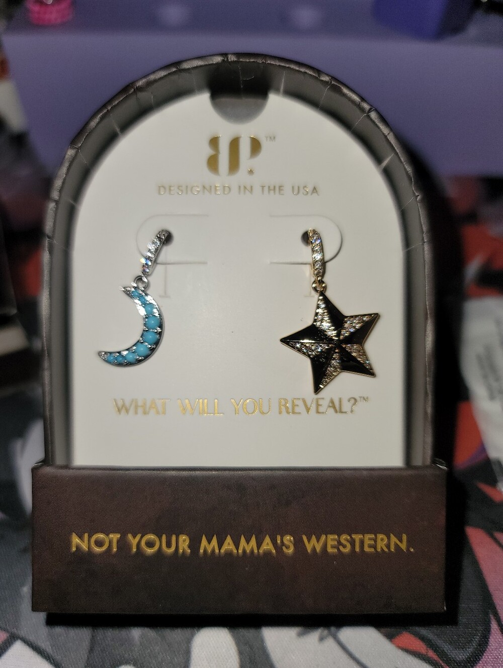 NWT-BP Turquoise Magenesite & Diamond Cubic Zircornia Moon & Gold Star Charms